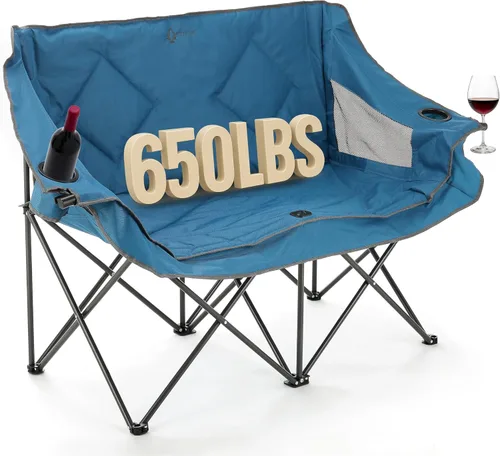 Vista 17 de ARROWHEAD OUTDOOR Silla de camping plegable portátil doble Duo con 2 tazas y soporte para copas de vino, bolsa de transporte, soporta hasta 650