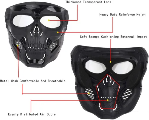 Vista 8 de Máscara táctica Máscara protectora de cara completa con gorro transparente Máscara de calavera Diseño de uso de doble modo Correa ajustable