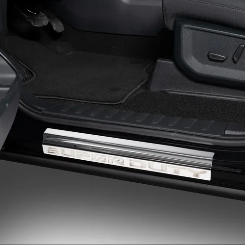 Vista 3 de Putco Kit de placas de umbral de puerta de acero inoxidable con logotipo Super Duty - Compatible con Ford F250/F350/F450/F550 Crew Cab 2023-2025