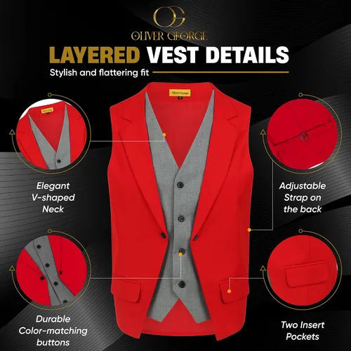 Vista 4 de Oliver George Chaleco formal de esmoquin en capas para hombre, chaleco de traje de negocios