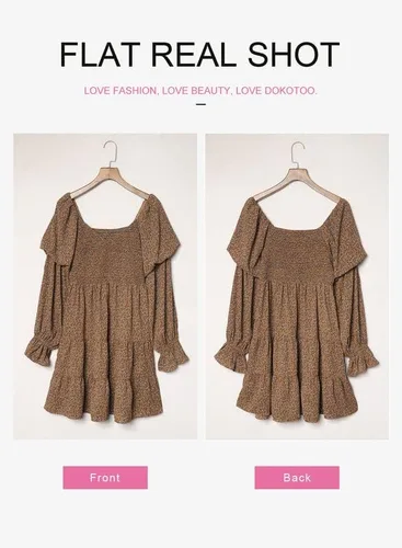 Vista 3 de Dokotoo Vestido de otoño 2024 para mujer, elegante, hombros descubiertos, cuello en V, manga larga, volantes, mini vestidos cortos para patinadora