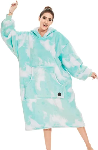 Vista 17 de THREE POODLE - Manta con capucha portátil para mujeres, sudadera con capucha de sherpa de gran tamaño para adultos hombres, mantas con capucha
