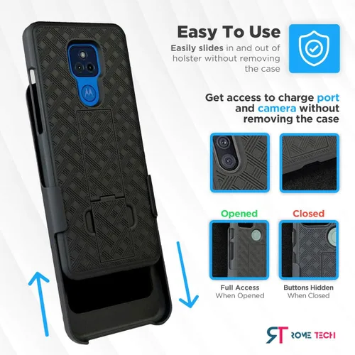 Vista 4 de Funda diseñada para Motorola G Play (2021) con funda de clip para cinturón, funda con función atril, color negro