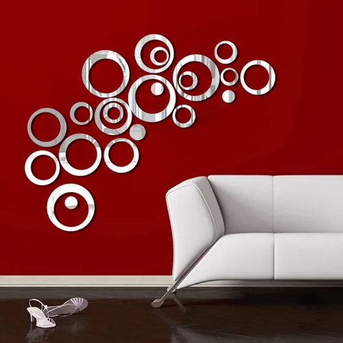 Vista 7 de Calcomanías de espejo, 24 calcomanías redondas de acrílico para decoración de pared, fondo de superficie extraíble, autoadhesivas, decoración