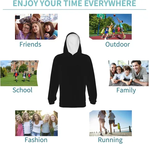 Vista 3 de Chinpple Sudadera con capucha de dibujos animados, sudadera con capucha negra de manga larga, con bolsillo, sudaderas con capucha para unisex