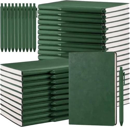 Vista 10 de Jetec Paquete de 30 cuadernos con 30 bolígrafos, bloc de notas de cuero de tapa blanda A5 a granel con bolígrafo para escuela, negocios, trabajo
