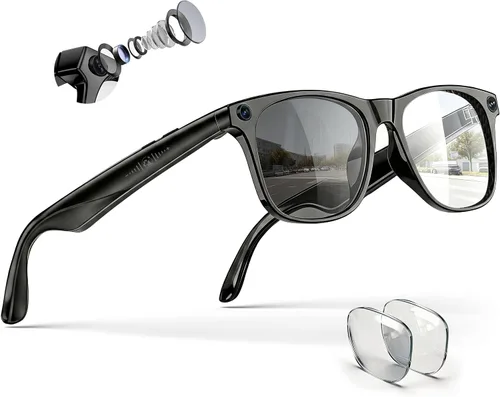 Vista 11 de EarlySincere Lentes inteligentes con cámara EIS 4K y asistente de voz AI, lentes polarizados con traducción en vivo, Bluetooth 5.4, lentes grises