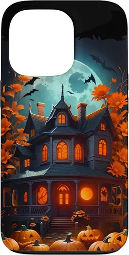 Vista 10 de iPhone 16 Halloween Spooky Haunted House Bats & Carved Pumpkins Case