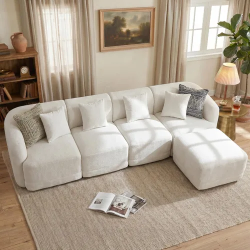Vista 11 de Sofá modular de 3 plazas sin hueso de 112 pulgadas Blanco