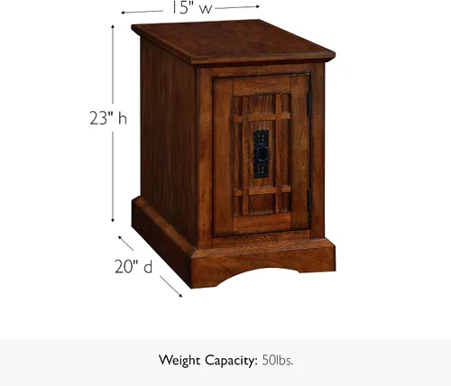 Vista 26 de Leick Home Laurent 10537 - Mesa auxiliar con lámpara, madera maciza, con cajón y estante, cereza chocolate