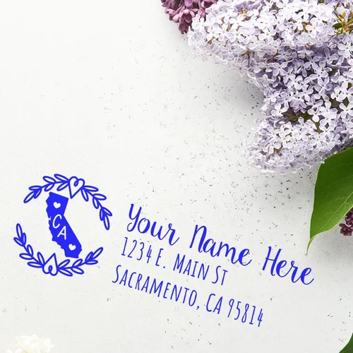 Vista 38 de State of Alabama Wreath Duo Hand Address Stamp - Personalized Rubber Stamp Montaje manual Duo