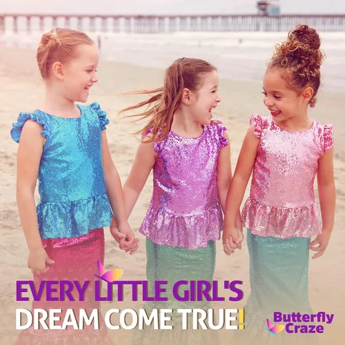Vista 8 de Butterfly Craze Little Girls Mermaid Costume TopDress with Skirt - Perfect for Birthday Parties Halloween School Fairs