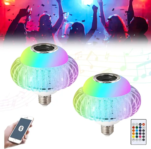 Vista 8 de Bombilla de música RGB Bluetooth, con altavoz Bluetooth integrado, base E27, bombilla inteligente inalámbrica, control remoto, blanco, colores RGB