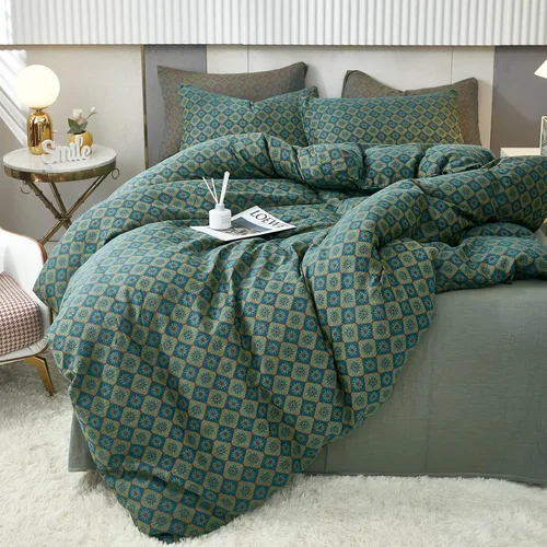 Vista 43 de VM VOUGEMARKET - Juego de funda de edredón a cuadros de tamaño individual XL, ropa de cama de color verde, gris y naranja, algodón lavado, con 2