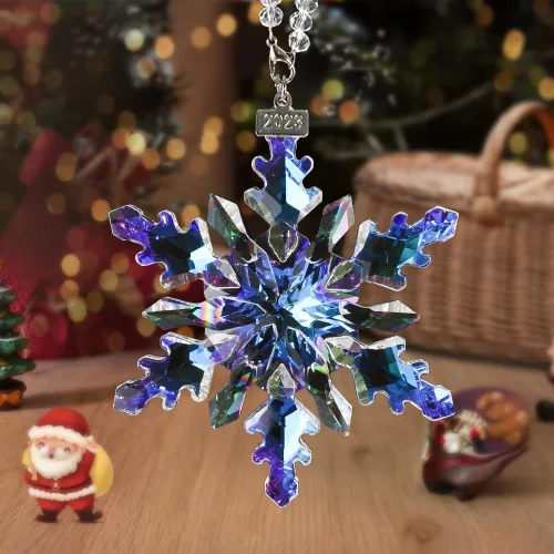 Vista 2 de XIANGBAN Edición 2025 Adornos de copo de nieve de cristal, adornos de Navidad, regalos para el hogar (2023-multicolor)