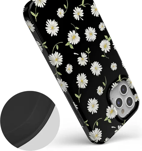 Vista 4 de Funda Casely para iPhone 11 Pro Max Daisy Daydream Floral Negro Diseño Clásico Ultradelgado