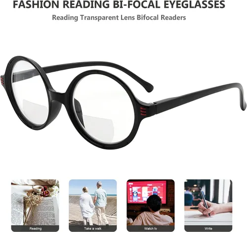 Vista 5 de Eyekepper Paquete de 4 lentes de lectura bifocales para mujer, lentes pequeños, redondos, bifocales Paquete de 4 lentes transparentes de mezcla