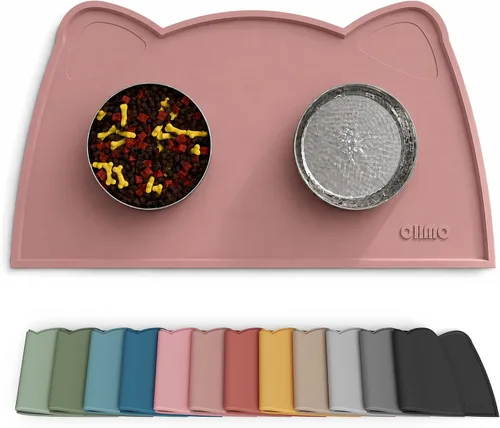 Vista 34 de OHMO - Tapete de silicona para comida para gatos, tapete de alimentación de mascotas para el piso, antideslizante e impermeable, bandeja para agua
