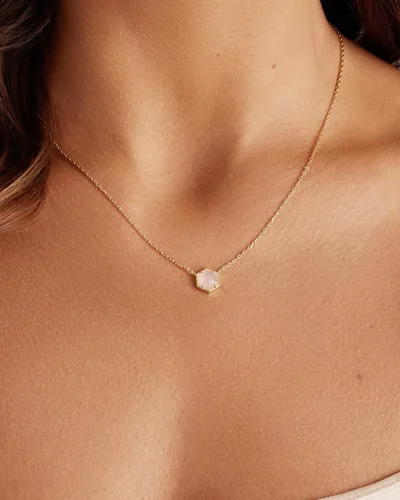 Vista 2 de PAVOI 14K Gold Plated Gemstone Pendant Necklace Dainty Chain Necklaces for Women Amethyst, Onyx, Green Fluorite, Labradorite, Pearl, Rose Quartz