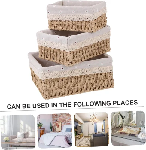 Vista 8 de Alipis Elegante juego de cestas de ratán simples para decoración de interiores, organización, lavable, versátil