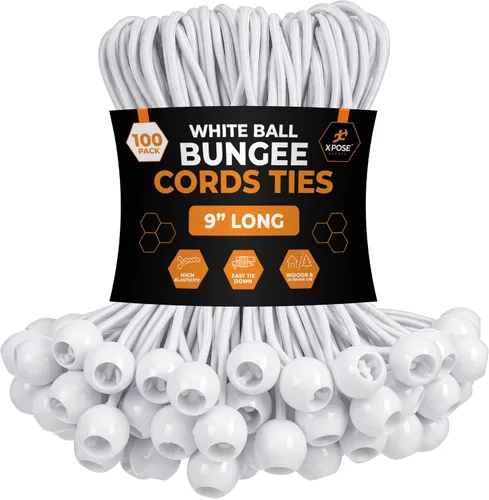 Vista 8 de Xpose Safety Cuerdas elásticas de bolas de 6 pulgadas, paquete de 10 cuerdas elásticas resistentes de colores surtidos en blanco y negro con lazos