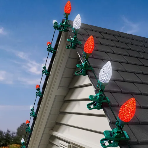Vista 14 de Luces LED C9 de Navidad para Exteriores, 68 Pies, 100 Luces LED de Cadena con Clips Rápidos, Grado Comercial Extensibles Impermeables Luces
