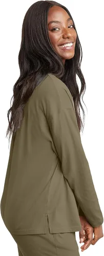 Vista 3 de Hanes Camiseta de manga larga con cuello en V para mujer, camisetas de algodón para mujer, con borde sin rematar, cuello en V