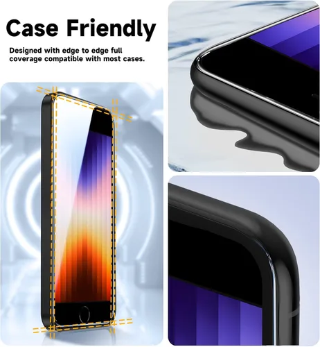 Vista 6 de MAGIC JOHN Paquete de 2 protectores de pantalla para iPhone SE 3/SE 2 (edición 2022/2020), vidrio templado para iPhone 7/8/6, eliminación automática