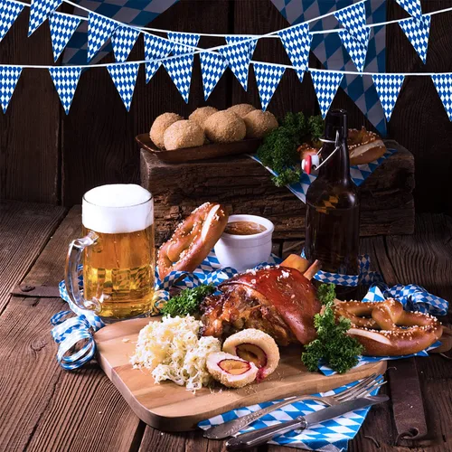 Vista 3 de PURPLE STAR 1N Banderín bávaro de 393 pies para el Oktoberfest, paquete de 12 banderines bávaros para Oktoberfest alemán para fiestas temáticas