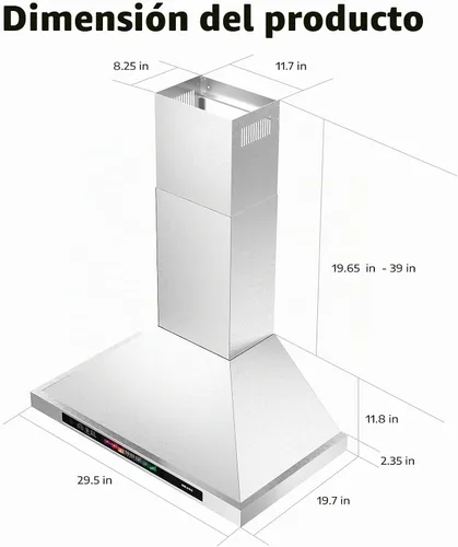 Vista 6 de BRANO Campana extractora de 30 pulgadas montada en la pared 900 CFM con control por voz/gestos/tacto, campana extractora de cocina de acero