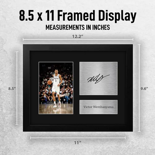 Vista 2 de HWC Trading Victor Wembanyama - Regalos enmarcados impresos con autógrafo firmado para fanáticos del baloncesto, tamaño carta de EE. UU