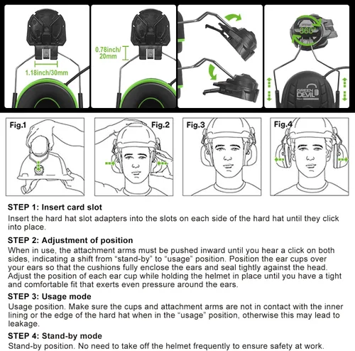 Vista 6 de GREEN DEVIL Orejeras de protección auditiva Bluetooth para casco de seguridad, accesorio montado en casco duro