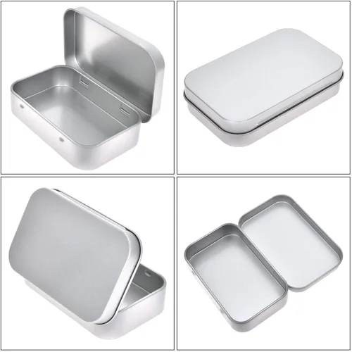 Vista 4 de Aybloom Latas rectangulares de metal vacías con bisagras – Paquete de 40 mini recipientes portátiles plateados kit de almacenamiento pequeño