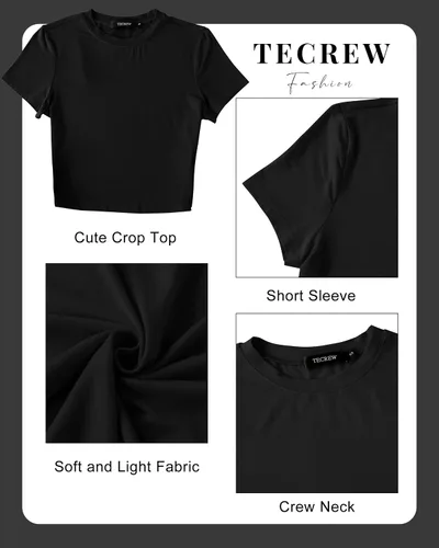 Vista 6 de TECREW Camisetas cortas de manga corta para mujer, estilo casual, básicas, cuello redondo, ajustadas, para verano