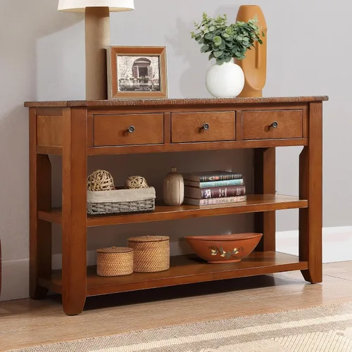 Vista 12 de RuiSiSi Mesa consola de 48 pulgadas con 3 cajones y 2 estantes, mesa de sofá de madera de granja para sala de estar, entrada, pasillo, color blanco