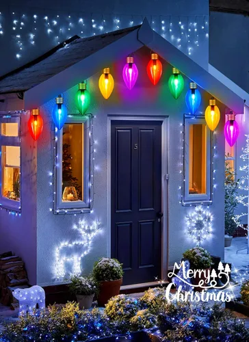 Vista 7 de Luces de cadena navideñas súper jumbo de 11 pies con 5 LED o luces marcadoras de sendero, decoraciones navideñas para exteriores - luces colgantes