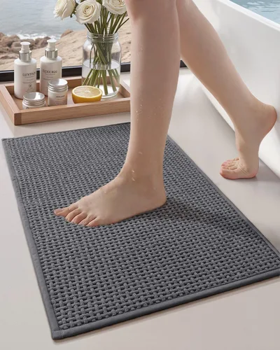 Vista 25 de Color&Geometry Tapete de baño con parte trasera de goma de 24 x 16 pulgadas, antideslizante, lavable a máquina, alfombra bohemia de felpilla suave