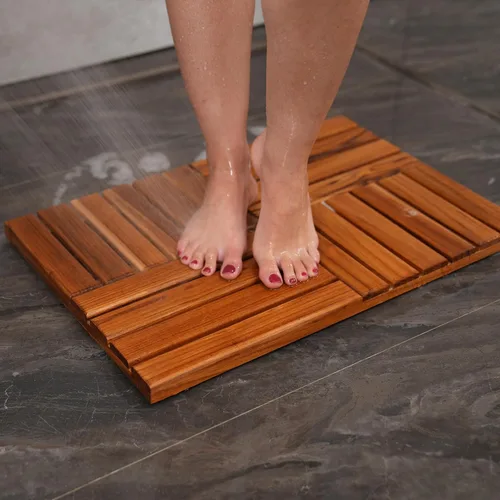 Vista 3 de Utoplike Tapete de baño de teca, tapetes de ducha de madera de 24 x 16