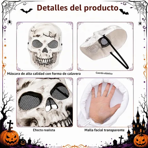 Vista 3 de Juego de 2 máscaras de calavera completa, máscara de esqueleto aterrador