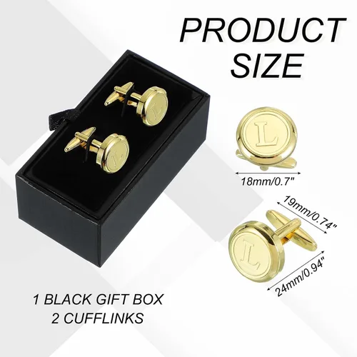Vista 2 de uxcell Gemelos clásicos con inicial para hombre, gemelos de cobre para hombre, letras del alfabeto A-Z, esmoquin, con caja de regalo, para negocios