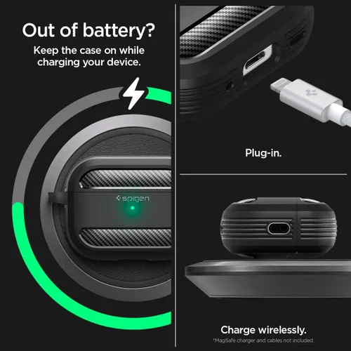 Vista 5 de Spigen Rugged Armor - Funda diseñada para AirPods Pro de 2ª generación 2022/2023 (cable USB-C/Lightning) con mosquetón, color negro mate