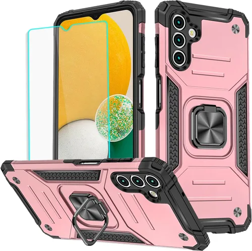Vista 44 de HNHYGETE Funda para Samsung A13 5G, Galaxy A13 5G con protector de pantalla, soporte giratorio de grado militar de 360° (resistente), fundas Negro