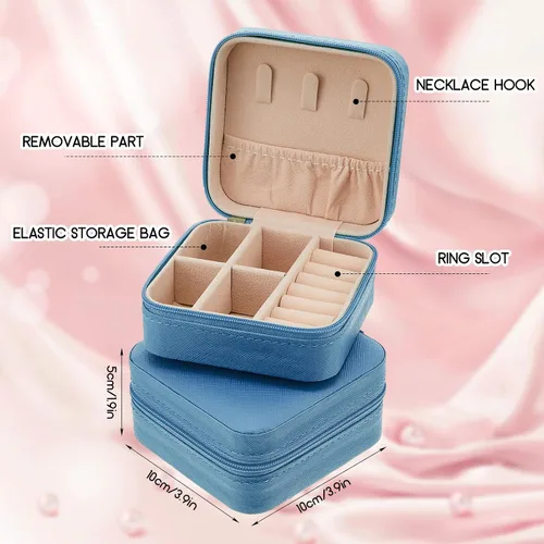Vista 2 de Taiyin Joyero de viaje, organizador de viaje, pequeño joyero, cajas de regalo de dama de honor, mini caja organizadora de almacenamiento, Azul
