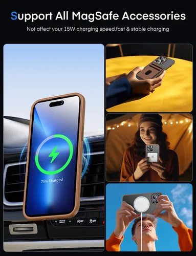 Vista 2 de Mgnaooi Funda magnética para iPhone 14 Pro Max, [probada contra caídas de grado militar y compatible con MagSafe] parte trasera translúcida mate
