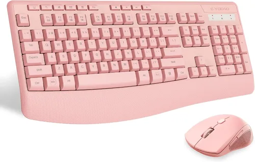 Vista 10 de Combo de teclado y mouse inalámbricos, E-YOOSO 2.4GHz, teclado inalámbrico ergonómico de tamaño completo con reposa muñecas, mouse USB inalámbrico