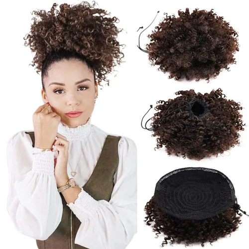Vista 7 de Afro Puff Cola de caballo con cordón sintético corto rizado piña cola de caballo dona Chignon postizos peluca 4.06 oz Wrap Updo extensiones de 1b