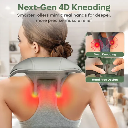 Vista 2 de adomii Masajeador inalámbrico de cuello y hombros con calor, masajeador Shiatsu de cuello y espalda, masajeador de espalda 4D para cuello, hombros