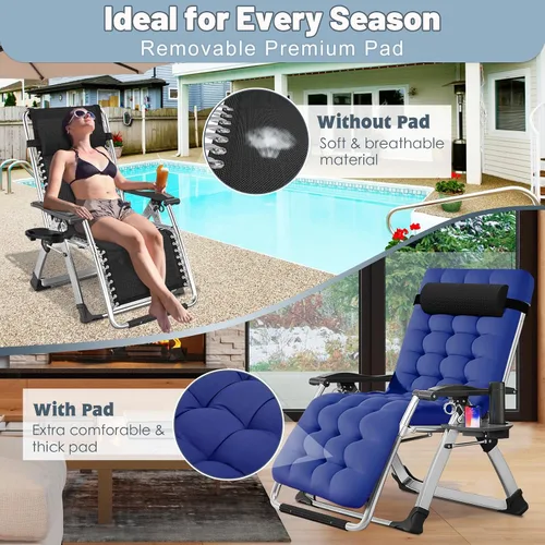 Vista 4 de Slsy Silla de gravedad cero, silla reclinable de salón con cojín y bandeja removibles para interior y exterior, silla reclinable plegable para patio
