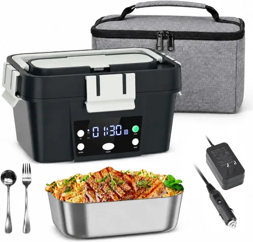 Vista 8 de Lonchera eléctrica con calentador de alimentos 2 en 1, calentador de alimentos portátil para automóvil y hogar - A prueba de fugas, microondas