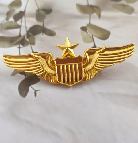 Vista 7 de Pin de las alas del aviador del metal, Pin de la etiqueta de la insignia del piloto del ala del oro del piloto